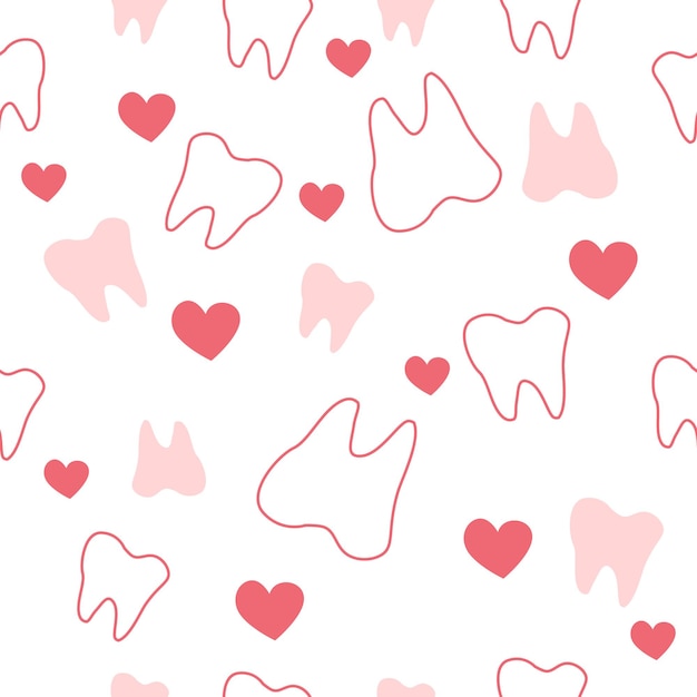 Vetor arte de linha de padrão sem emenda dental bonito de dente kawaii