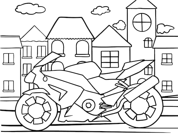 Arte de linha de página para colorir de motocicleta para veículo infantil