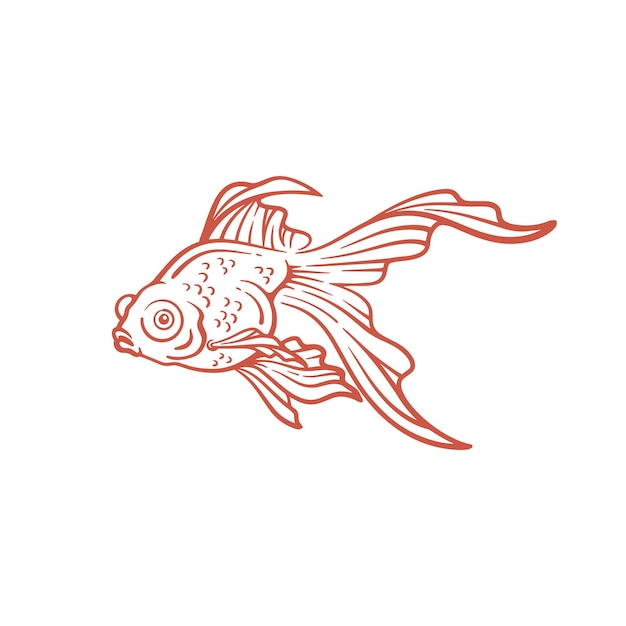 Arte de linha de peixe dourado desenhada à mão ilustração vetorial de peixe dourado