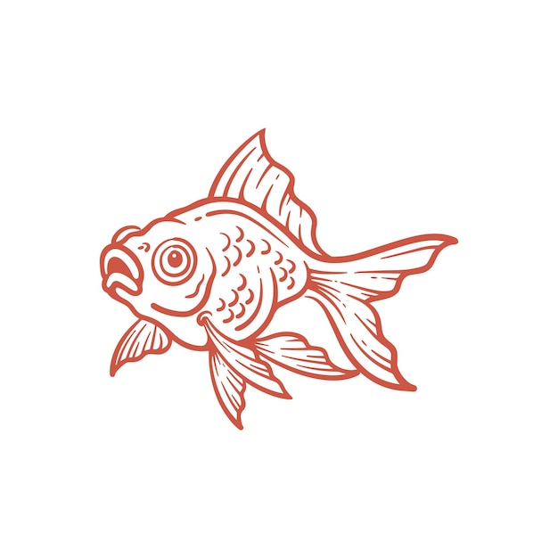 Vetor arte de linha de peixe dourado desenhada à mão ilustração vetorial de peixe dourado