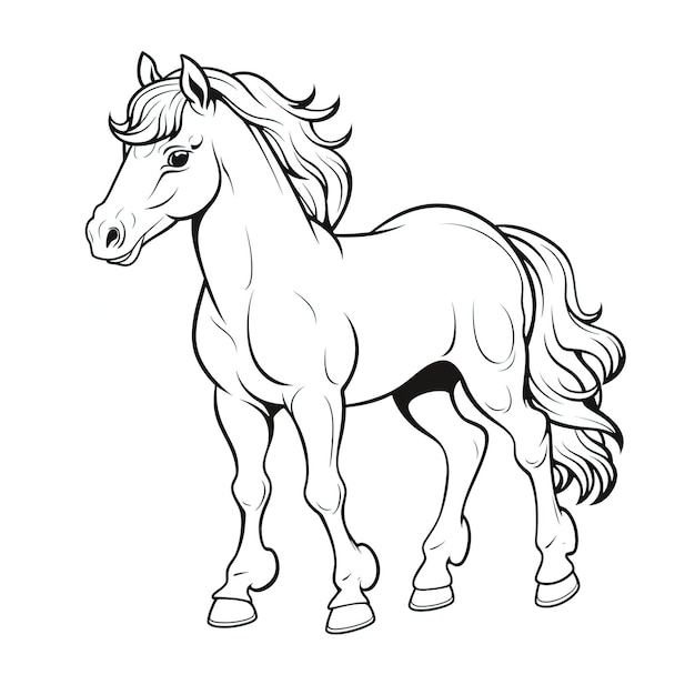 Arte de linha de um cavalo para um livro de colorir infantil