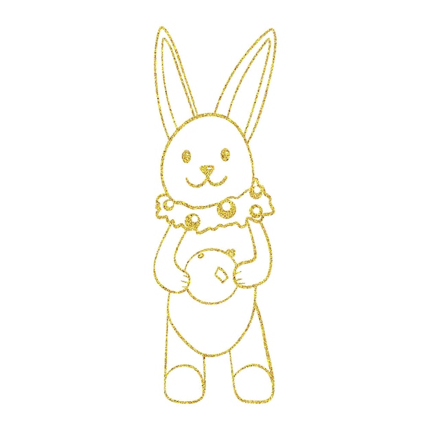 Vetor arte de linha dourada coelho de natal isolado em branco