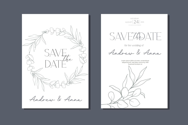Arte de linha Eucalyptus Modelo de convite de casamento Desenho minimalista de casamento de eucalipto