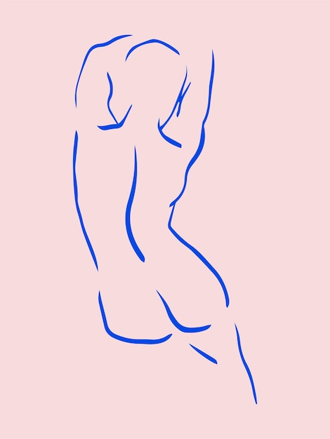 Vetor arte de linha moderna corpo de mulher desenho de linhas azuis minimalistas figura feminina resumo de linha contínua