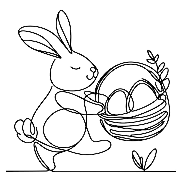 Vetor arte de linha preta desenhada à mão coelho ovo de páscoa doodle estilo linear elementos de ilustração vetorial um con