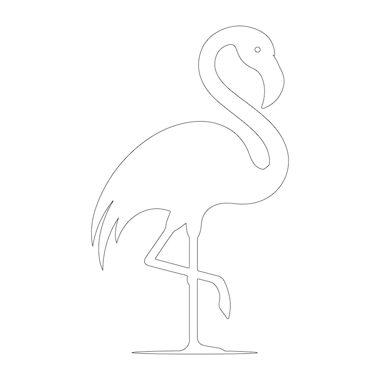 Vetor arte de linha preta e branca de um flamingo com pescoço curvo ilustração de pássaro minimalista