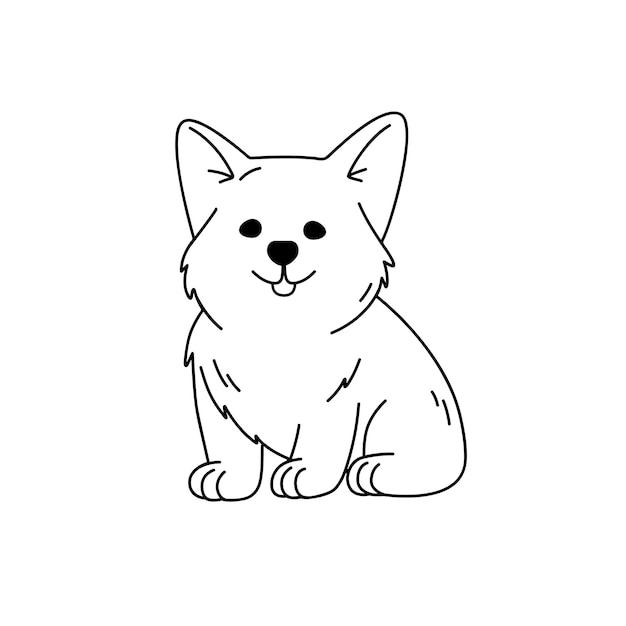 Vetor arte de linha vetorial de cachorrinho fofo corgi