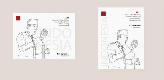 arte de linha vetorial soekarno Kemerdekaan Republik Indonesia