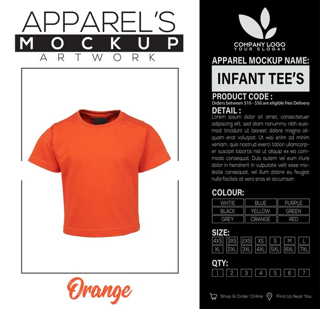 Vetor arte de maquete de roupas laranja para bebês