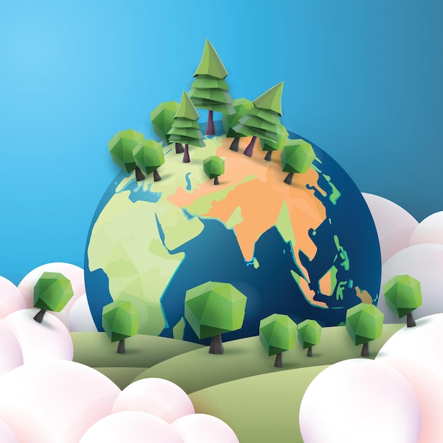 arte de papel ecologia salvar o conceito de design verde de árvore do mundo e cidade