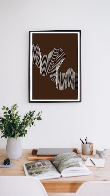 Arte de parede de linha de onda abstrata