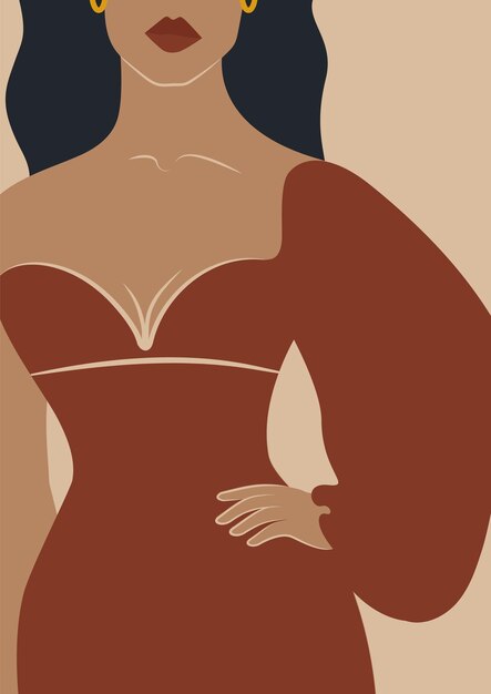 Vetor arte de parede moderna cartaz estético com mulher jovem em vestido senhora elegante à moda