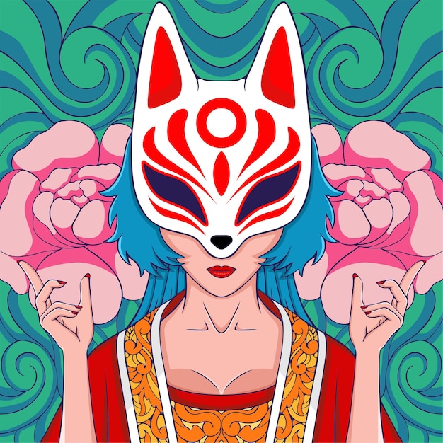 Vetor arte de personagem de mulher mascarada japonesa