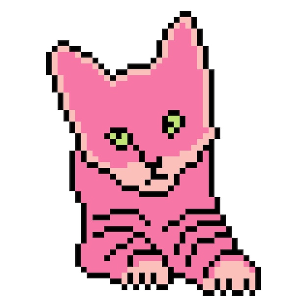 Arte de pixel de gato isolada no fundo branco. ilustração vetorial.