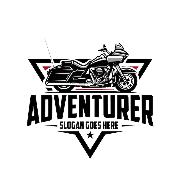 Arte de vetor de logotipo de emblema de moto americana de aventura isolada. vetor do logotipo do motociclista