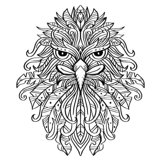 Arte de zentangle de cabeça de águia desenhada à mão