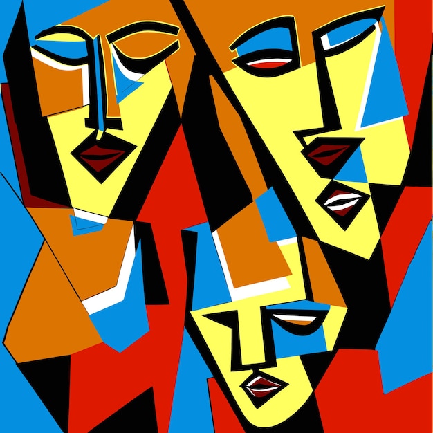 Arte digital Cartaz moderno Rostos de menina ou mulher Pintura digital Arte contemporânea Expressionismo Cubismo Retrato de mulher bonita Ilustração de moda abstrata Imagem para interior de quarto