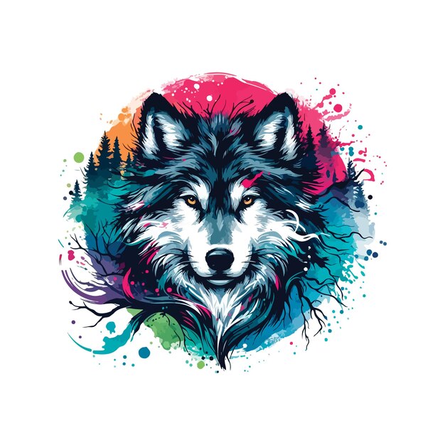 Arte digital de cabeça de lobo em estilo aquarela Ilustração