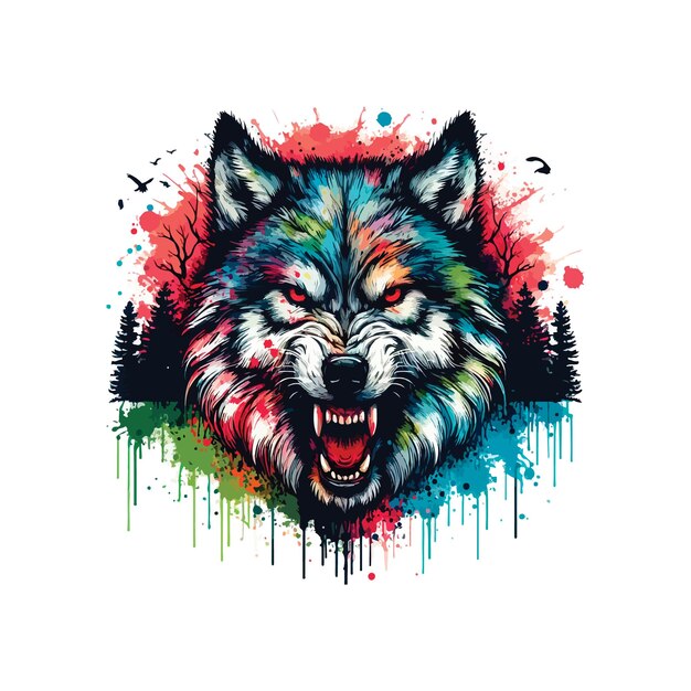 Arte digital de cabeça de lobo em estilo aquarela ilustração