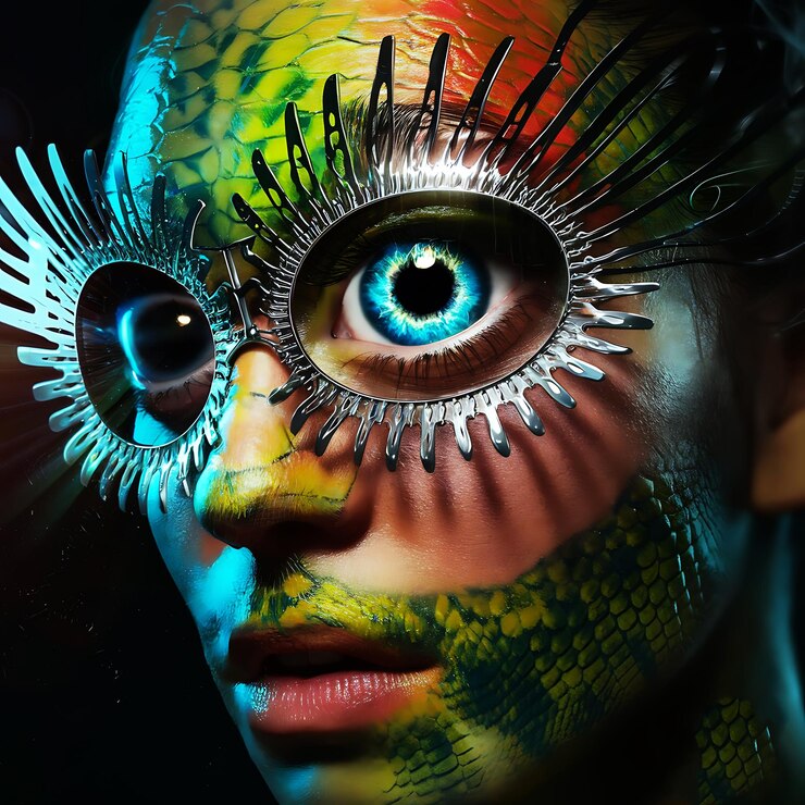 Vetor arte do rosto humano com vidro de olho ilustração de arte nft