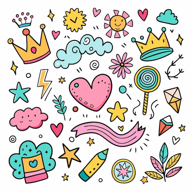 Arte Doodle Colorida Uma coleção vibrante de desenhos divertidos e brincalhões