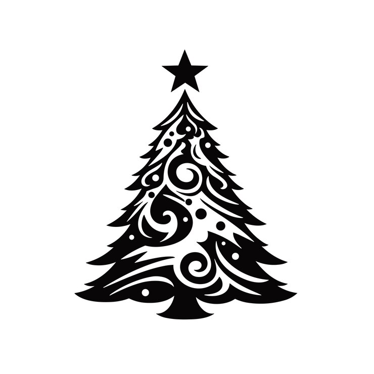 Vetor arte elegante de natal com vetor de pinho monocromático