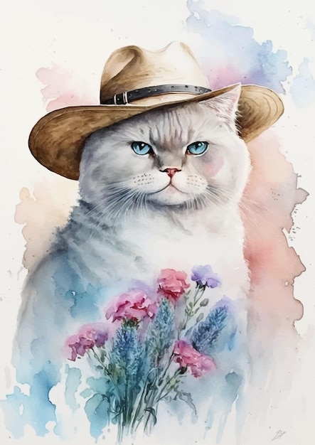 Vetor arte em aquarela de um gato angorá