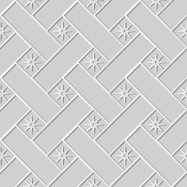 Arte em papel branco cruz verificação quadrada geometria estrela flor, decoração elegante de fundo padrão para cartão de banner da web