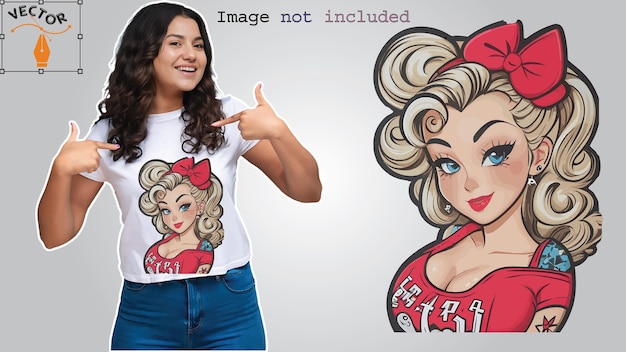 Vetor arte encantadora de garota pinup vetorial para adesivo de camiseta e muito mais