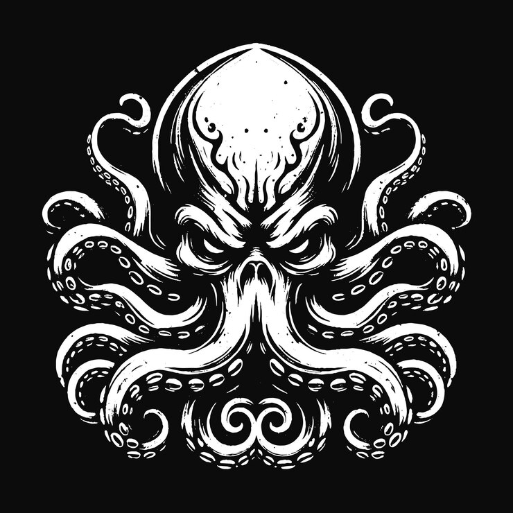 Vetor arte escura octopus beast tentáculos calamar crânio horror tatuagem grunge ilustração de estilo vintage