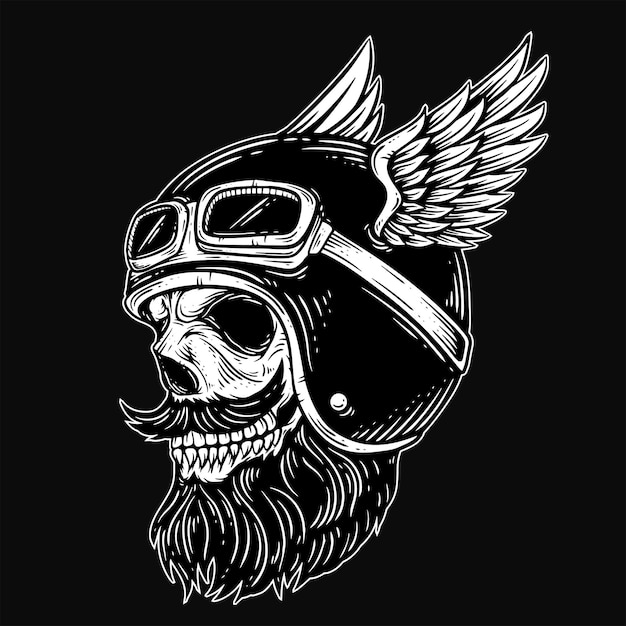 Arte escura Skull Rider Man Face motociclistas retrô Vintage Tattoo Capacete Motocicleta ilustração personalizada