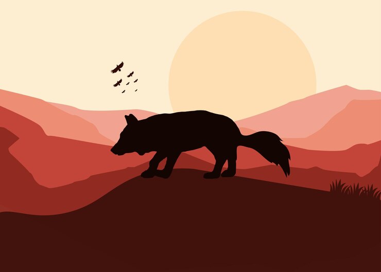Vetor arte ilustração design conceito plano de fundo paisagem ícone raposa lobo com pintura obras de arte coloridas