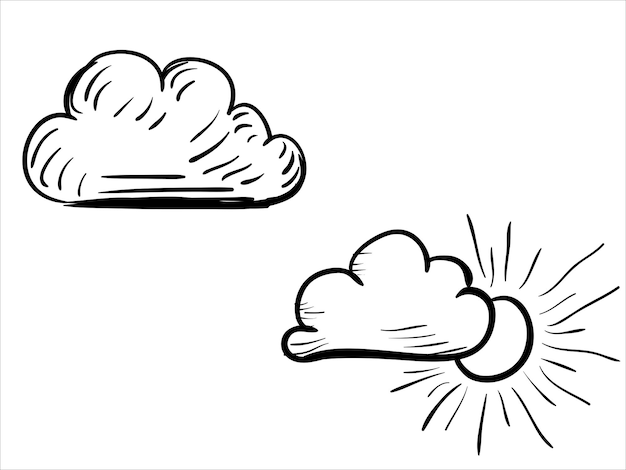 Arte ilustração mão desenhar esboço símbolo ícone design de nuvem e sol