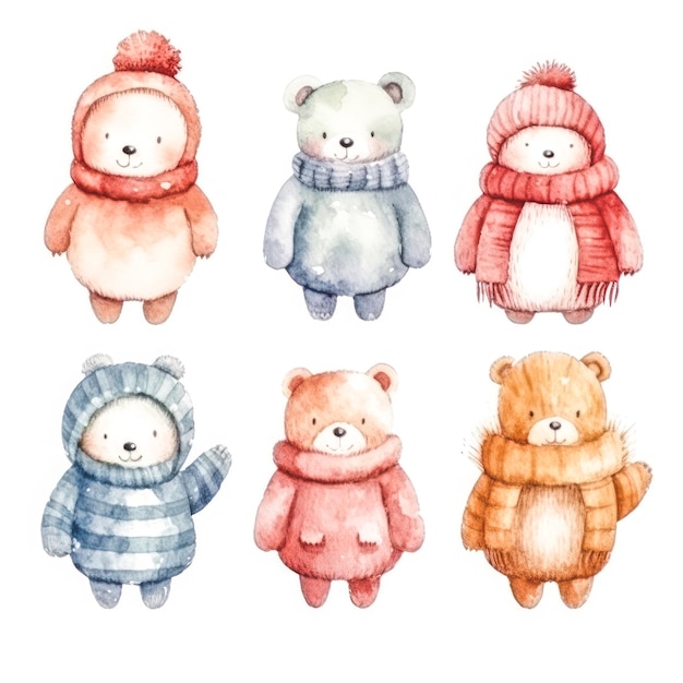 Vetor arte lúdica em aquarela de amigos ursos empacotados para crianças039 tales