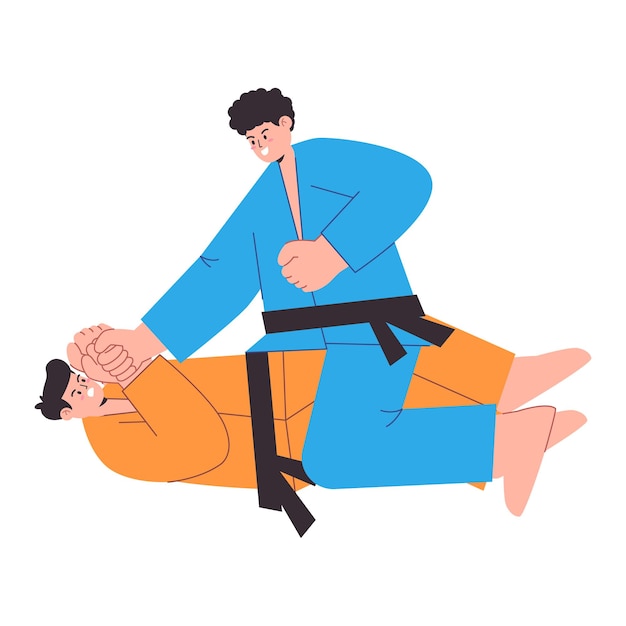 Arte marcial de luta jiu jitsu karate aikido taekwondo ilustração de combate slamming posição de luta livre ação ilustração plana