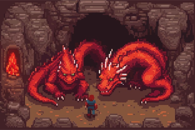 arte pixel vetorial de um dragão vermelho com um dragão no fundo arte pixel vetorial de um dragão vermelho wi