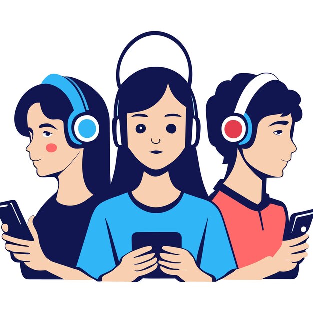 Vetor arte simplificada de adolescentes e tecnologia