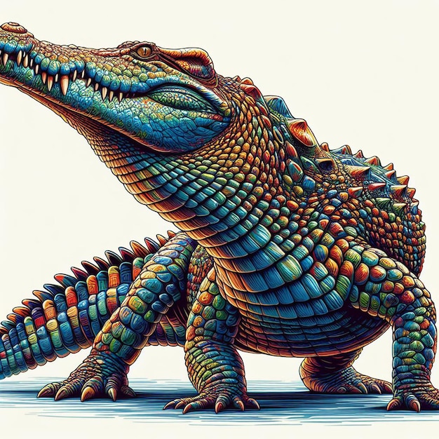 Vetor arte vetorial colorida hiperrealista de um crocodilo réptil africano isolado em fundo branco