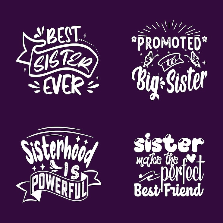 Vetor arte vetorial de conjunto de tipografia de design de camiseta de irmã