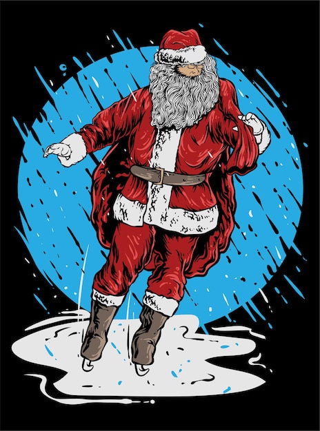 Arte vetorial de ilustração de patinação no gelo de papai noel