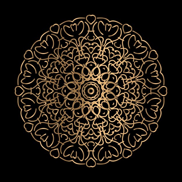 Arte vetorial de padrão circular em forma de mandala para decoração de henna mehndi estilo oriental étnico ilustração decorativa cor dourada