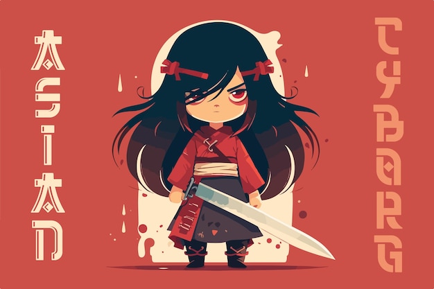 Arte vetorial de samurai kawaii para camiseta