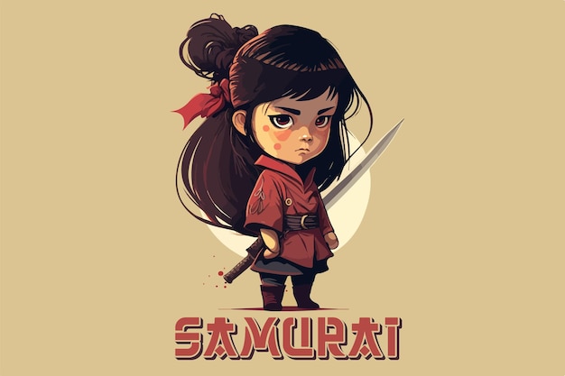 Arte vetorial de samurai kawaii para camiseta