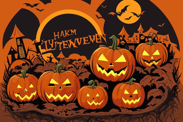 arte vetorial halloween bruxa abóbora aranha ilustração horror luz de velas assustador