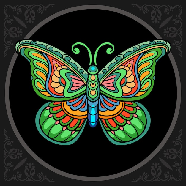 Artes coloridas do zentangle da borboleta isoladas no fundo preto