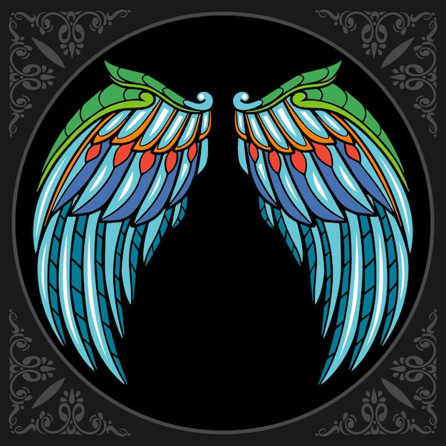 Artes coloridas do zentangle das asas isoladas no fundo preto