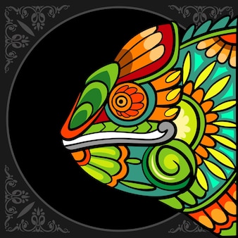 Artes coloridas do zentangle do camaleão isoladas no fundo preto