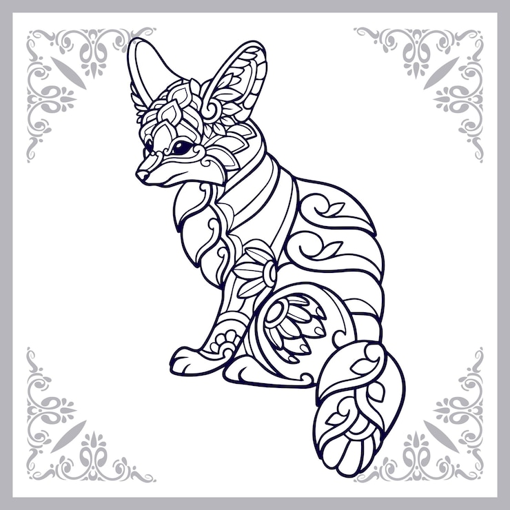 Vetor artes da mandala da raposa fennec isoladas no fundo branco