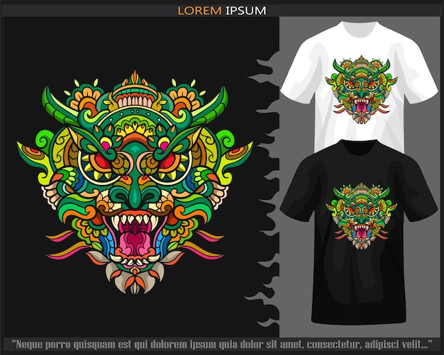 Vetor artes de mandala de cabeça de dragão coloridas isoladas em camiseta preto e branco