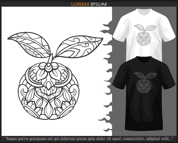 Artes de mandala de frutas laranja isoladas em camiseta preto e branco